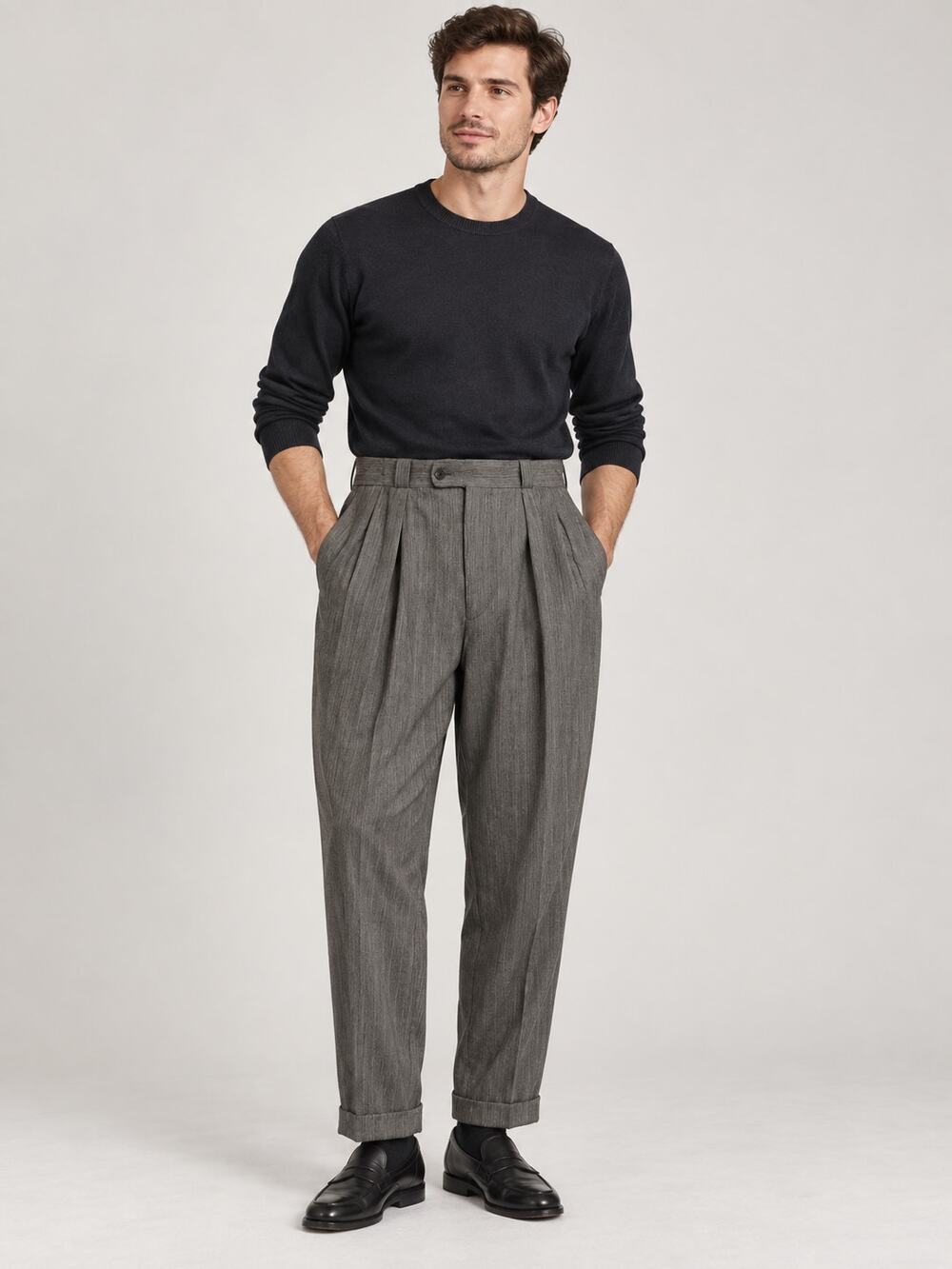Bernard Zins Paris Men’s Wool Pinstripe Pleated Cuffed Pants 31x27 France